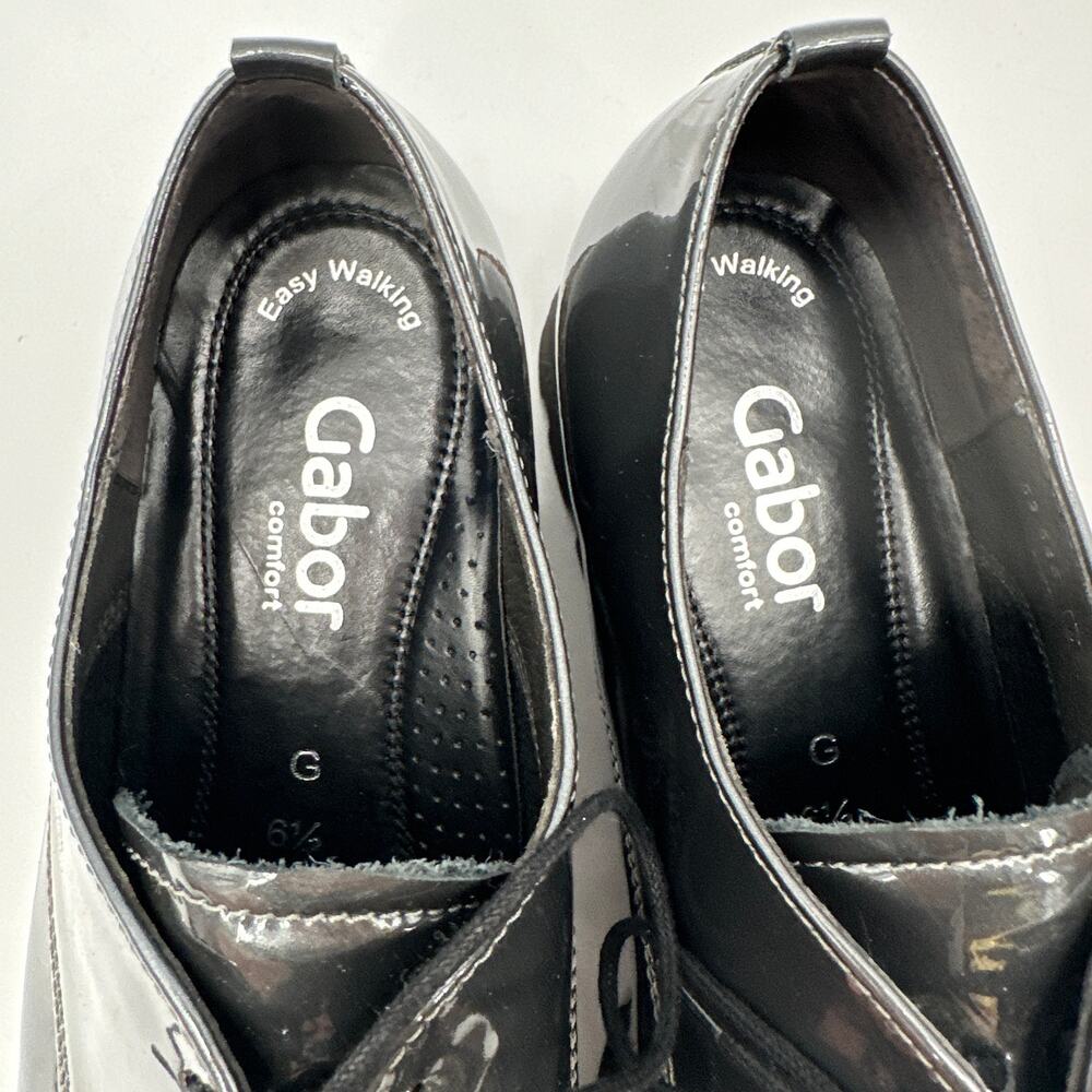 GABOR Comfort Silver Charcoal Patent Oxford Almond Toe Lace Up Shoe // 6.5 - Picture 3 of 11